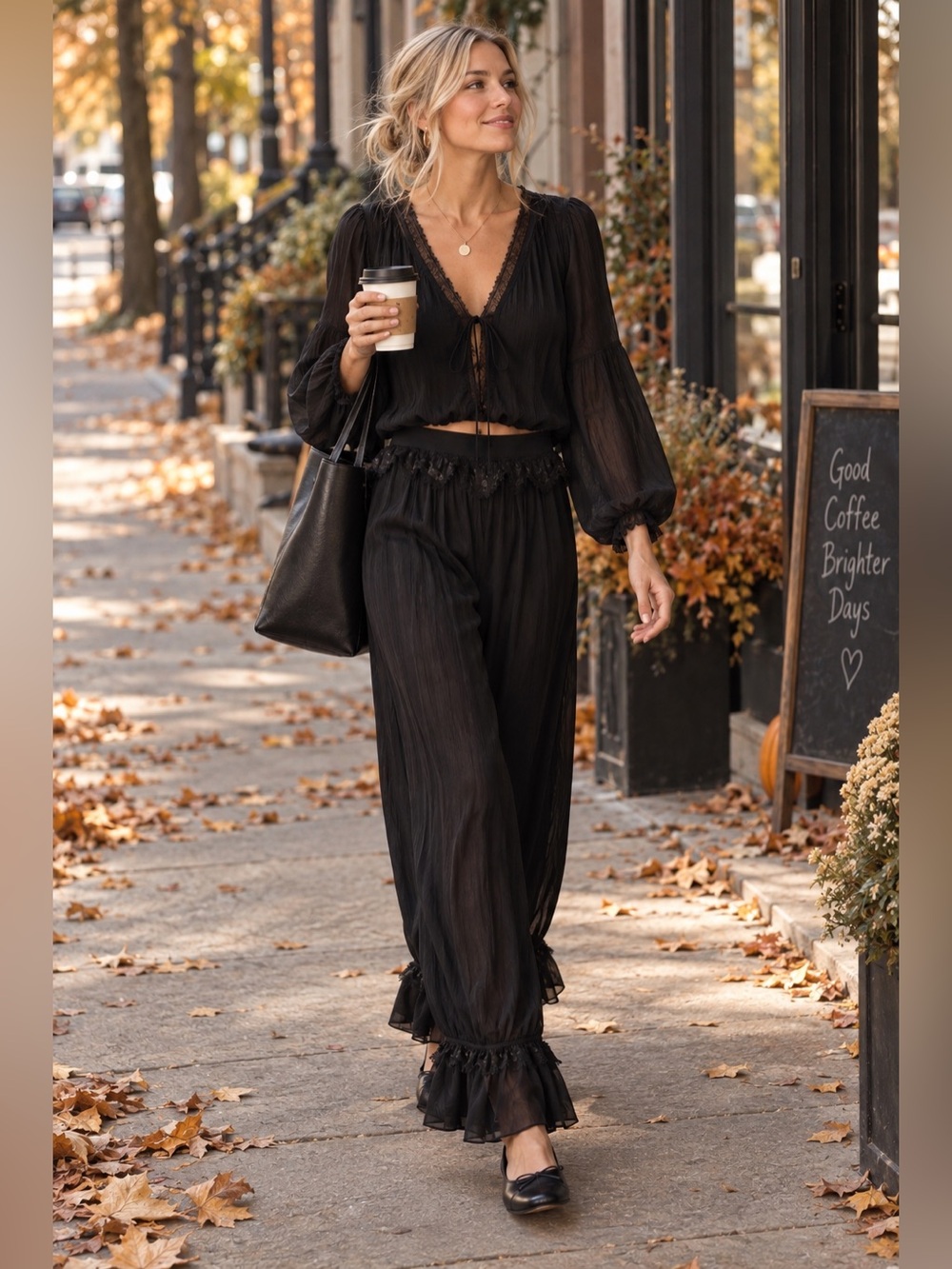 Zara Lace Sarouel Pants Black M Harem Balloon Boho Goth Ruffle Ribbon Trim NWT